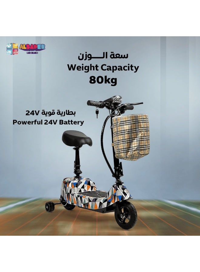 البدر سكوتر دفع كهربائي من البدر مع مقعد وقاعدة مضيئة، سكوتر كهربائي قابل للطي للاطفال، سعة بطارية 24 فولت، عجلة سكوتر مضيئة ومقعد قابل للتعديل، سعة تحميل تصل الى 70 كجم، (ابيض) - Image 3